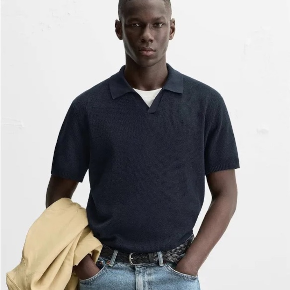 NEW Zara TEXTURED KNIT POLO